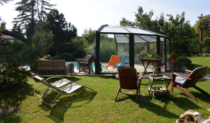 Location Villa Le Touquet piscine ext couverte cheminée billard piano