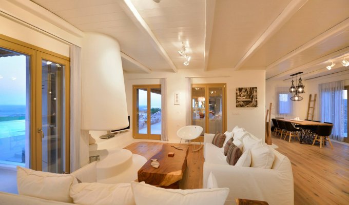 Grece Location Villa Mykonos vue mer avec piscine privée surplombant la baie d'Elia