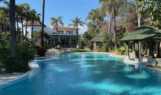 Grande piscine sur jardins tropicaux